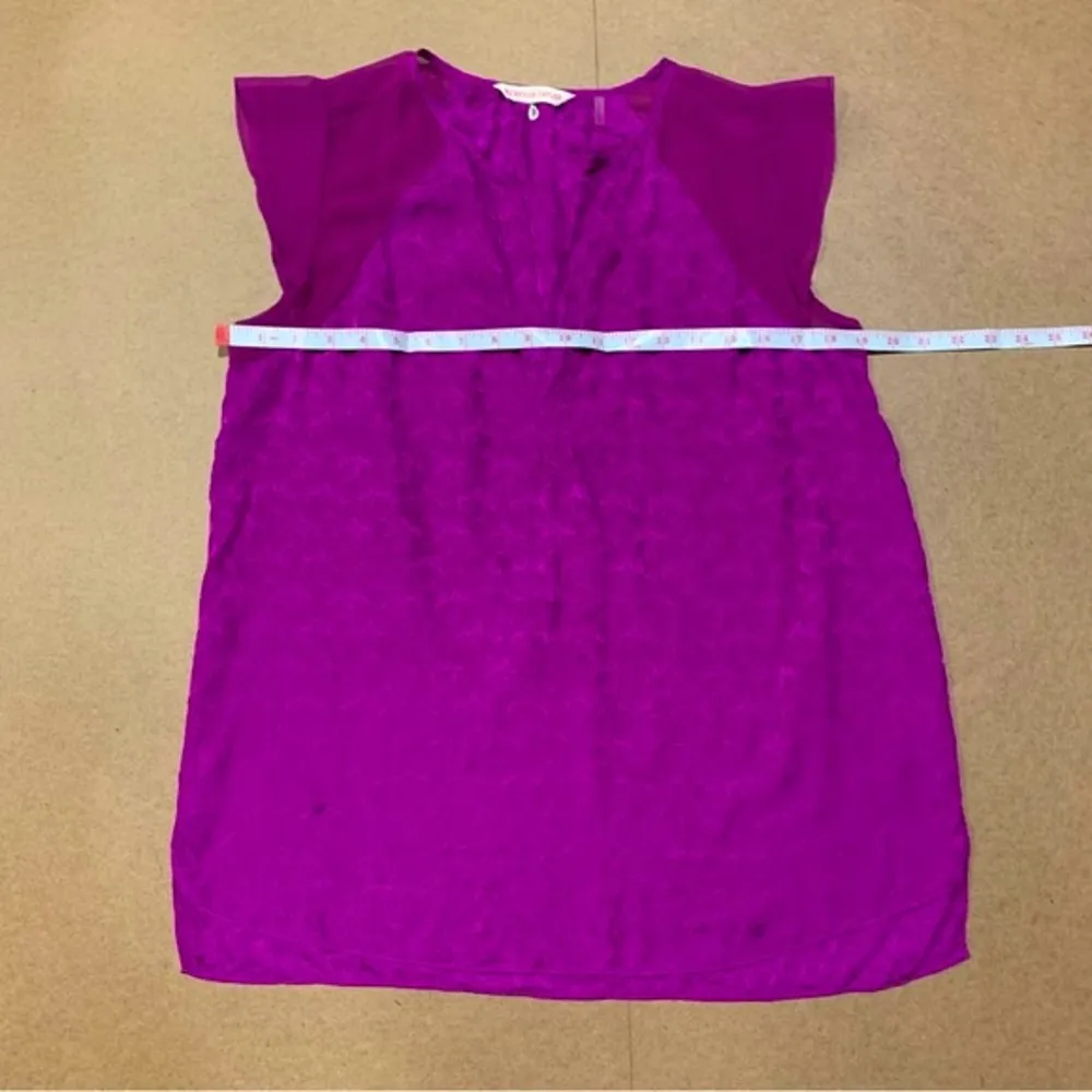 Rebecca Taylor V-Neck Silk Blouse, Magenta Pink Purple, Size 8 - Image 10