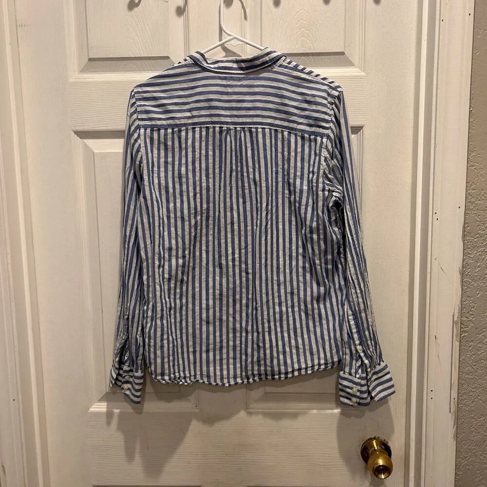 J.Crew The Perfect Shirt‎ Button Up Top Shirt Blue White Striped Size Large - Image 5