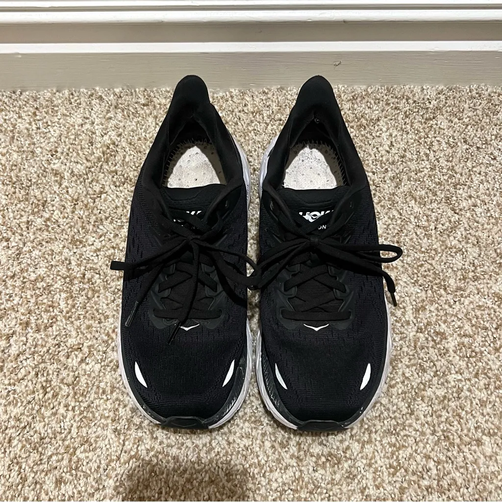 Hoka Clifton 8 Black and White Running Shoes Size 7.5 - Image 3