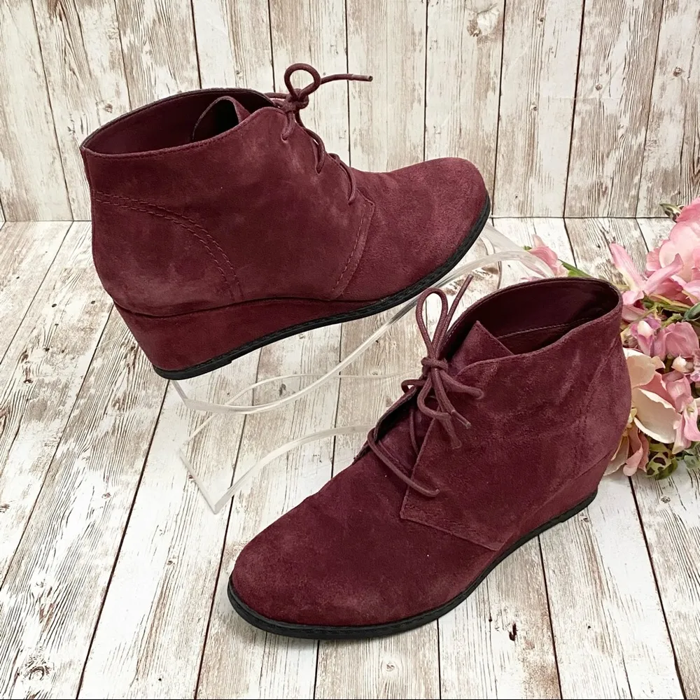 MICHAEL by Michael Shannon “Rebeka” Wine Suede Wedge Lace-up Booties 7 - Image 2