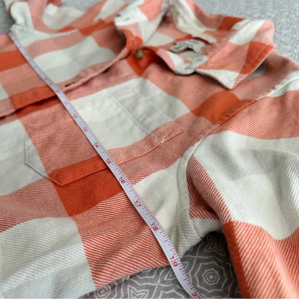 LL Bean Chamois Cotton Flannel Plaid Relaxed Fit Button Up Shirt Shacket Size XS Orange - Image 5