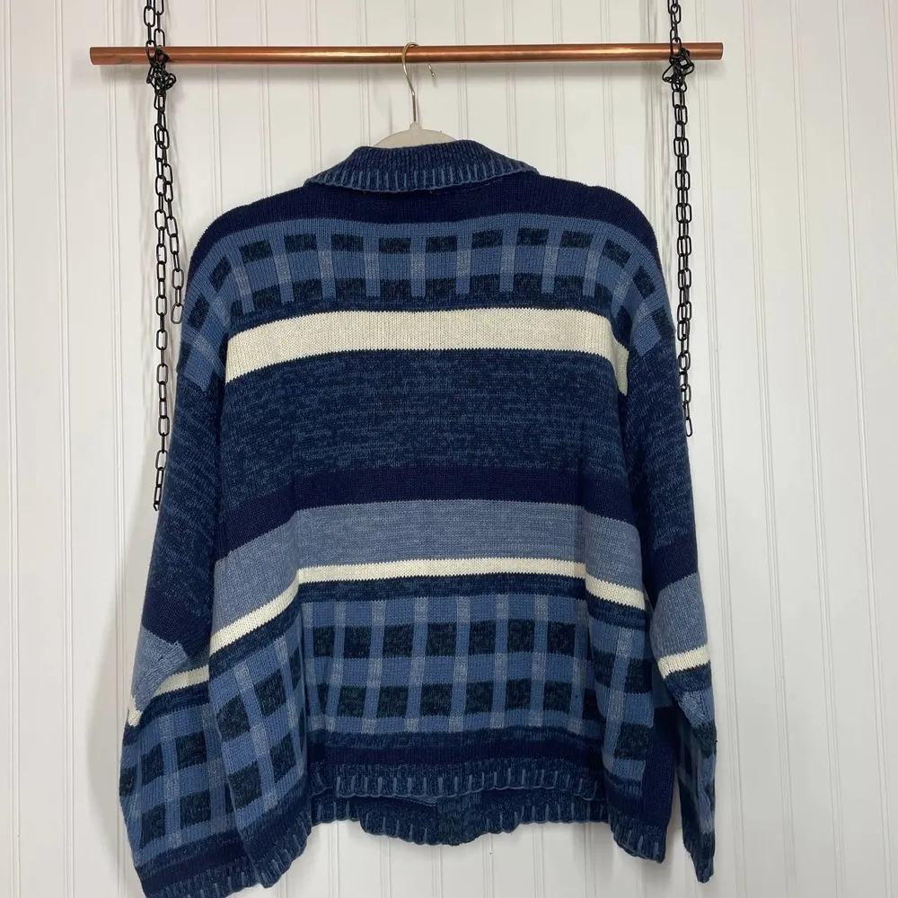 Tiara International Ugly Christmas Cardigan Sweater Blue Full Zip Snowman Sze XL - Image 2