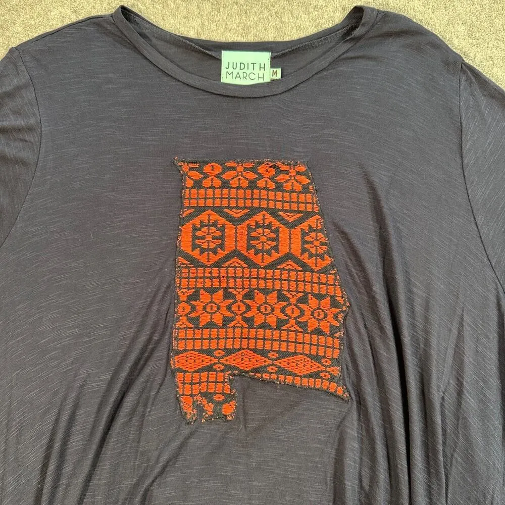 Judith March Embroidered Alabama Tunic Top Women's Medium Navy Blue Short Sleeve - Image 2