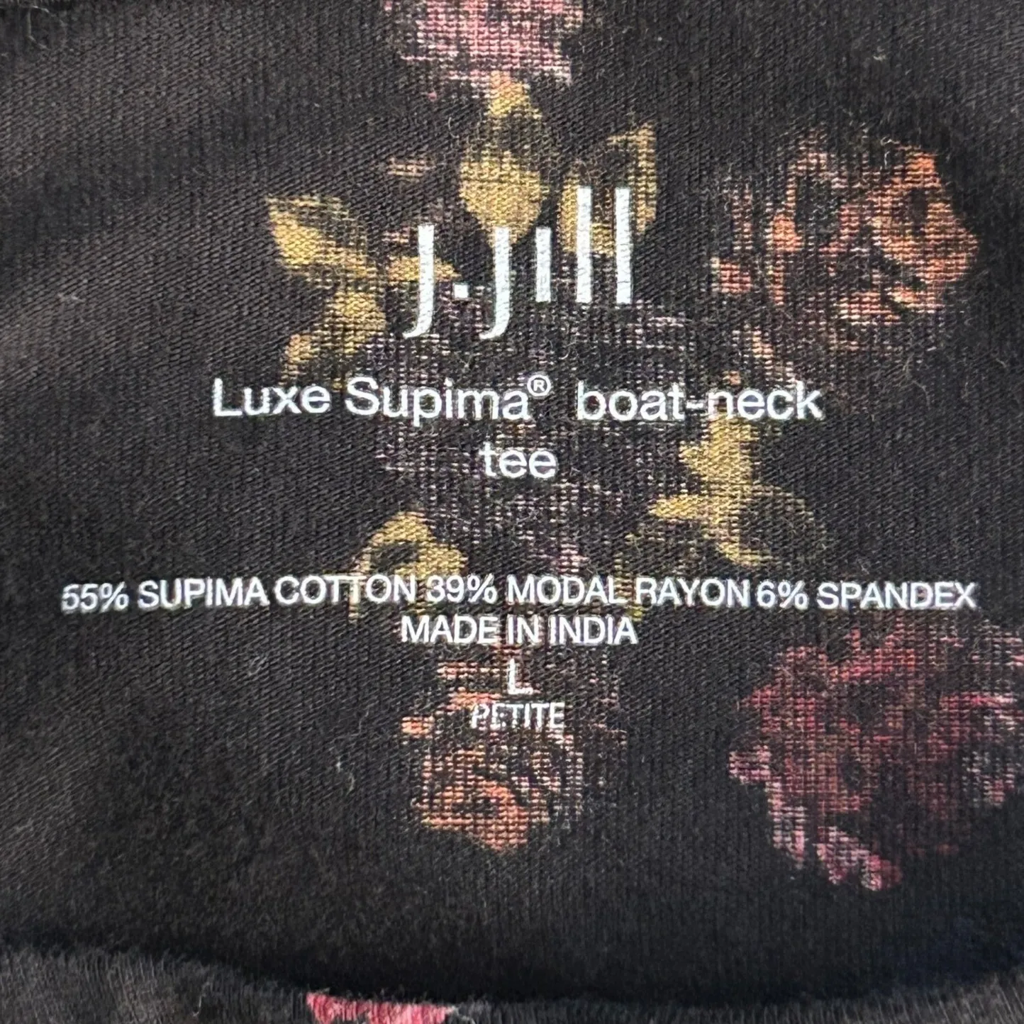 J Jill Womens Shirt Size L Romantic Floral Luxe Supima Boat Neck‎ Soft And Flowy Black - Image 6