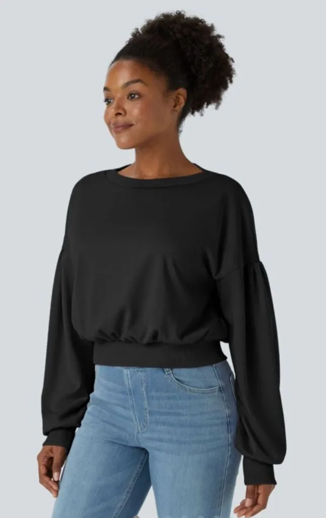 Halara NWT Sweatshirt Women’s Size XL Black Bishop Sleeve Drop Shoulder Relaxed - Image 1