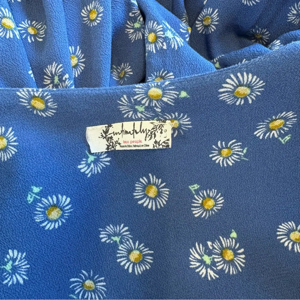 FREE People Forties Feels Bodysuit Blue Daisy Floral Bell Sleeve Black Lace L - Image 13