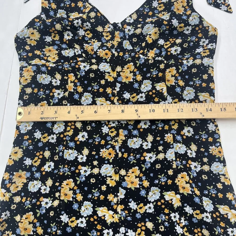 Lulus Y2K Babydoll Floral Chiffon Midi Dress Size Small Black Romantic Fairy - Image 13