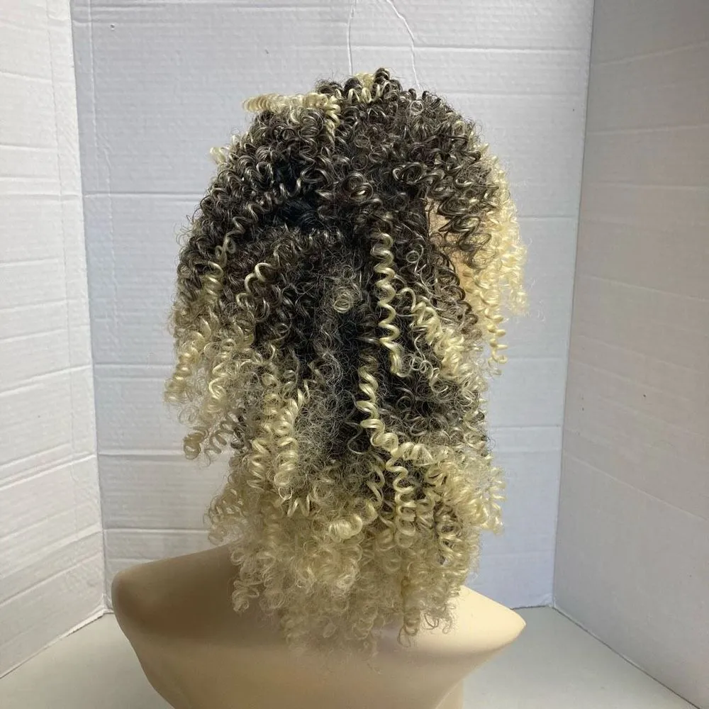 BUKOO Afro Ponytail Extension Hair With Bangs Blonde &‎ Brown 6” Yellow - Image 2