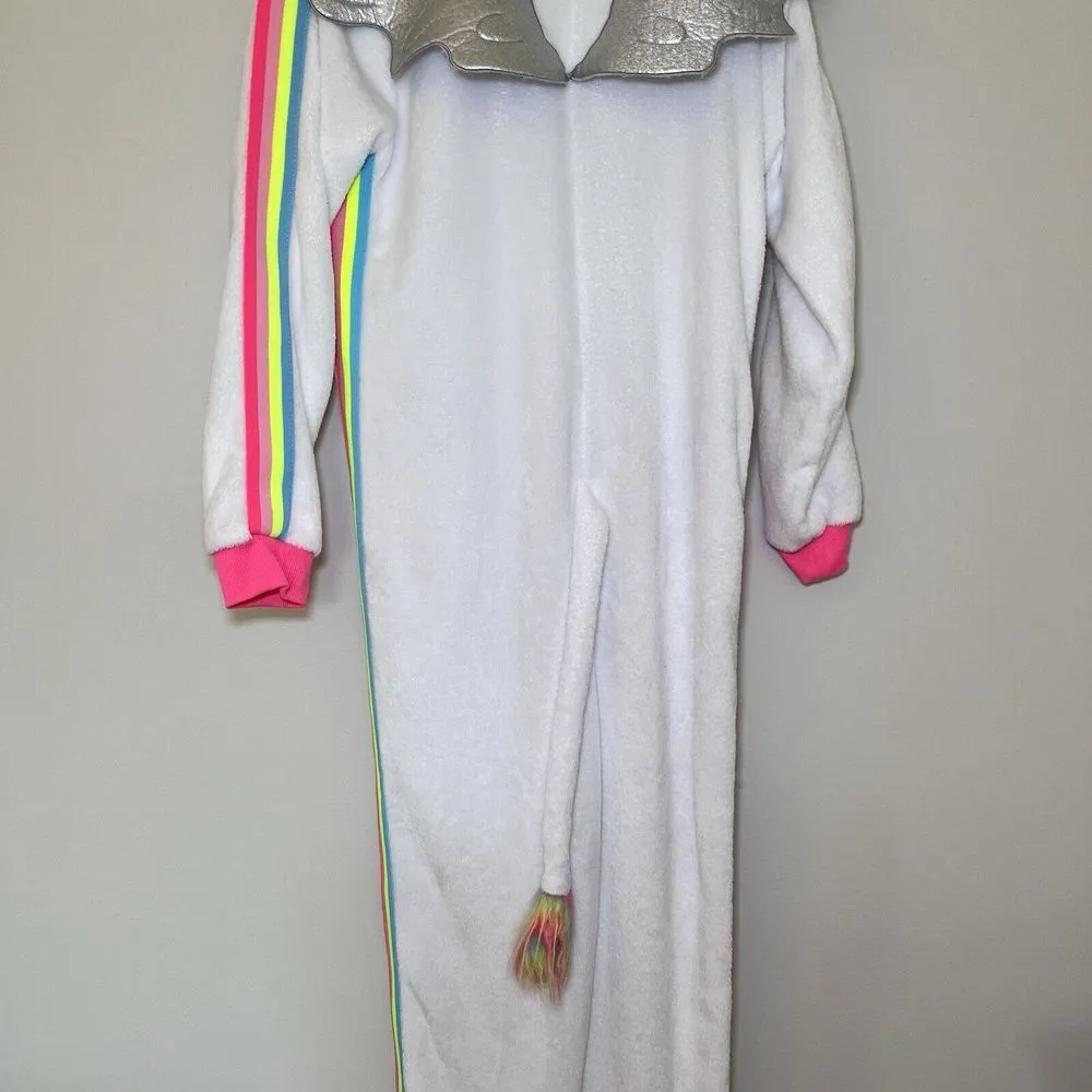 Rainbow Unicorn Fleece‎ One Piece Zip Up Hoodie Pajamas Large Costume Halloween - Image 8