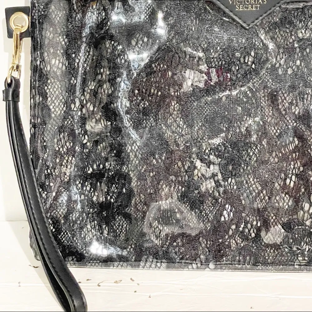Victorias Secret Clear Jelly Black Lace Large Wristlet Bag Pouch - Image 2