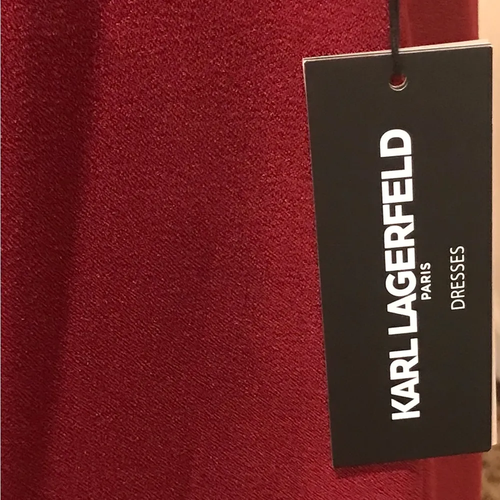 Karl Lagerfeld Paris Burgundy Shift Dress, W/Crochet Bell Sleeve Sz. 6 NWT! - Image 8