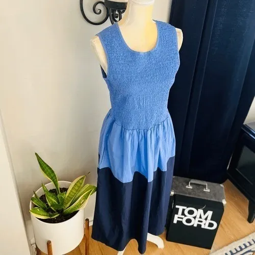 FRENCH CONNECTION Rhodes Colorblock Smocked Poplin‎ Dress, Size 8, Blue, NWT - Image 17