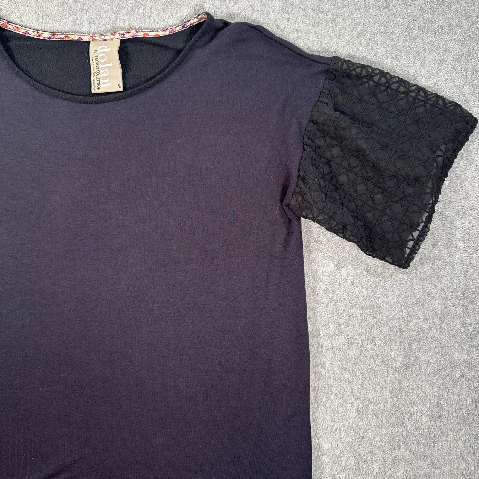 Anthropologie Dolan Lace Short Sleeve Top Women's Small Black / Navy Blue Terry - Image 4