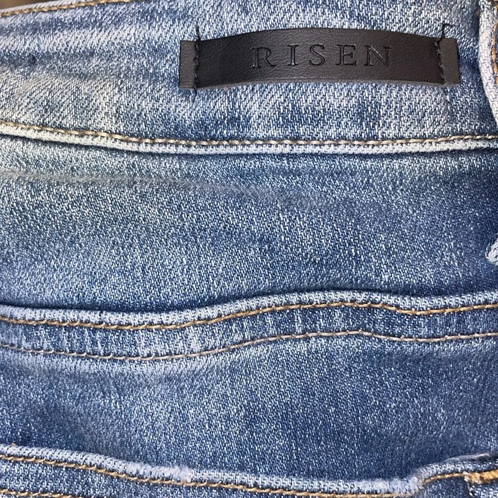 RISEN Jeans Women 25 size 1 Straight High Waisted Distressed Denim Ankle Cropped Blue - Image 10