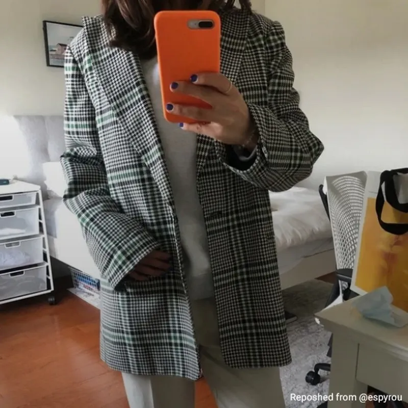 Aritzia Sunday Best Plaid Blazer Jacket Green Business Casual Formal Small - Image 2