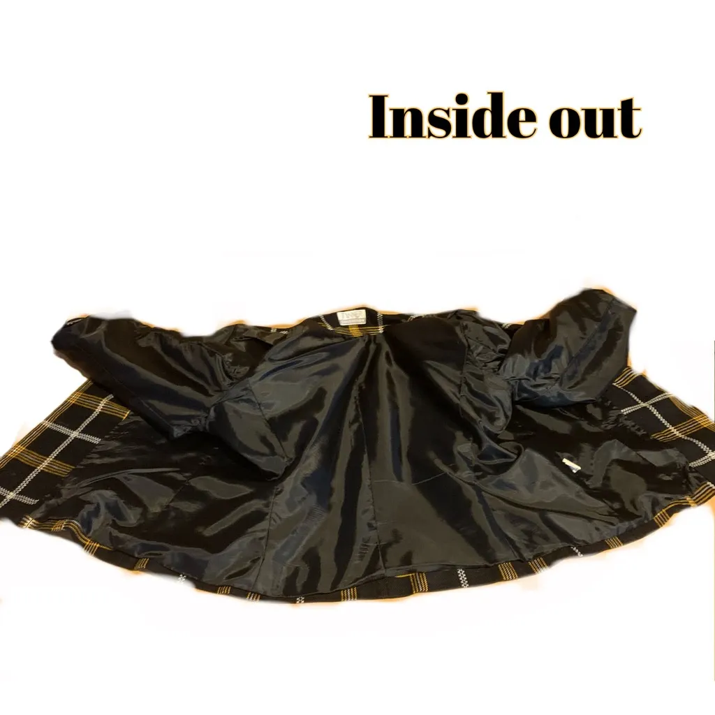 VINTAGE 1980'S TANNER PLAID BLACK, YELLOW & WHITE BLAZER (14) Multiple - Image 12