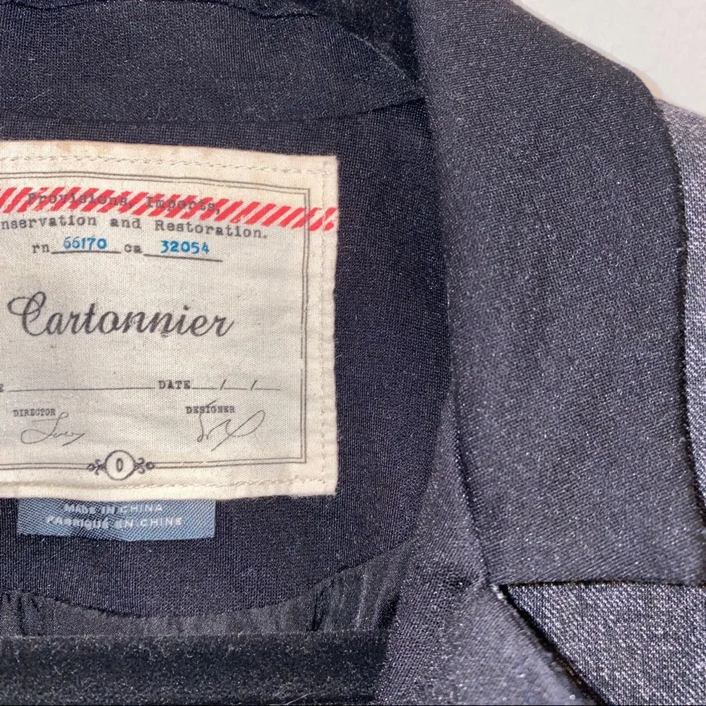 Anthropologie Cartonnier Gray Peplum Blazer Ruffle Black Trim Size 0 FLAWED - Image 3