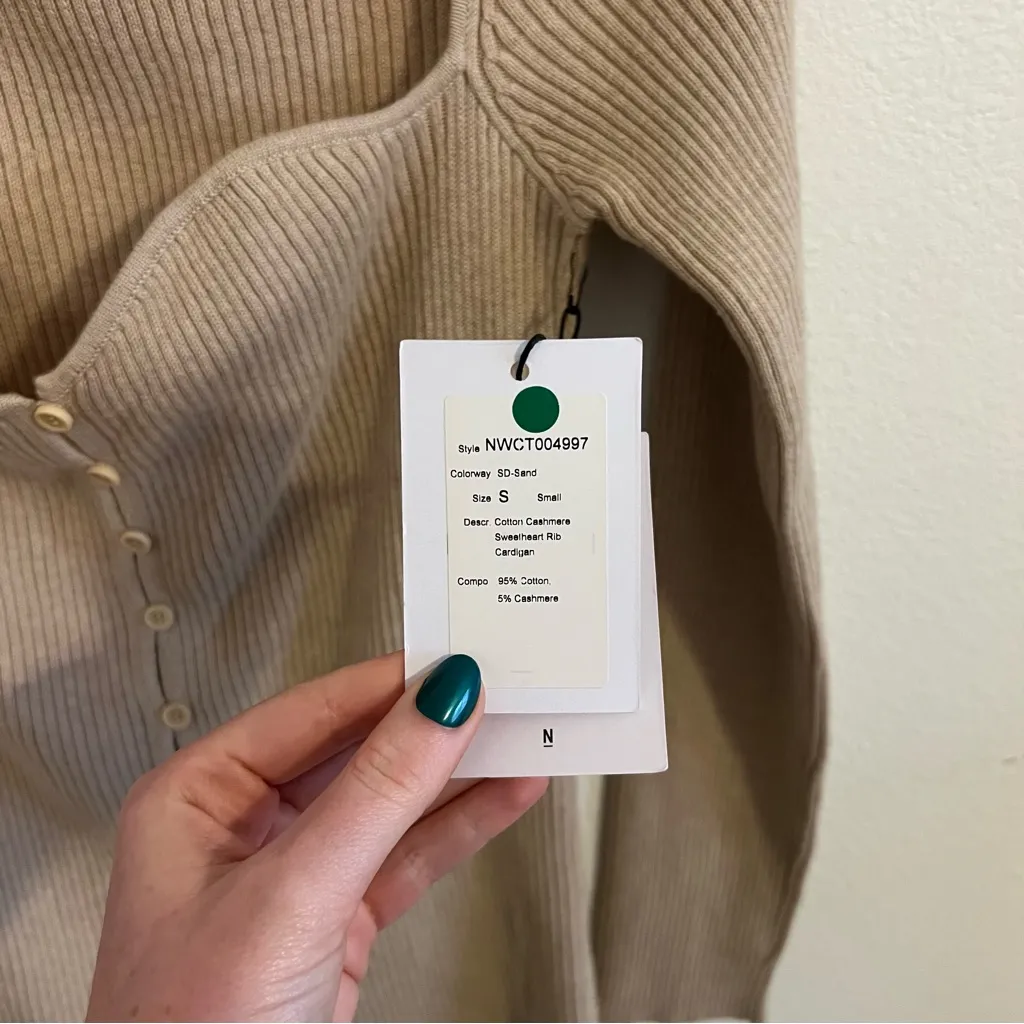 Naadam Cotton & Cashmere Ribbed Sweetheart Cardigan NWT Tan - Image 5
