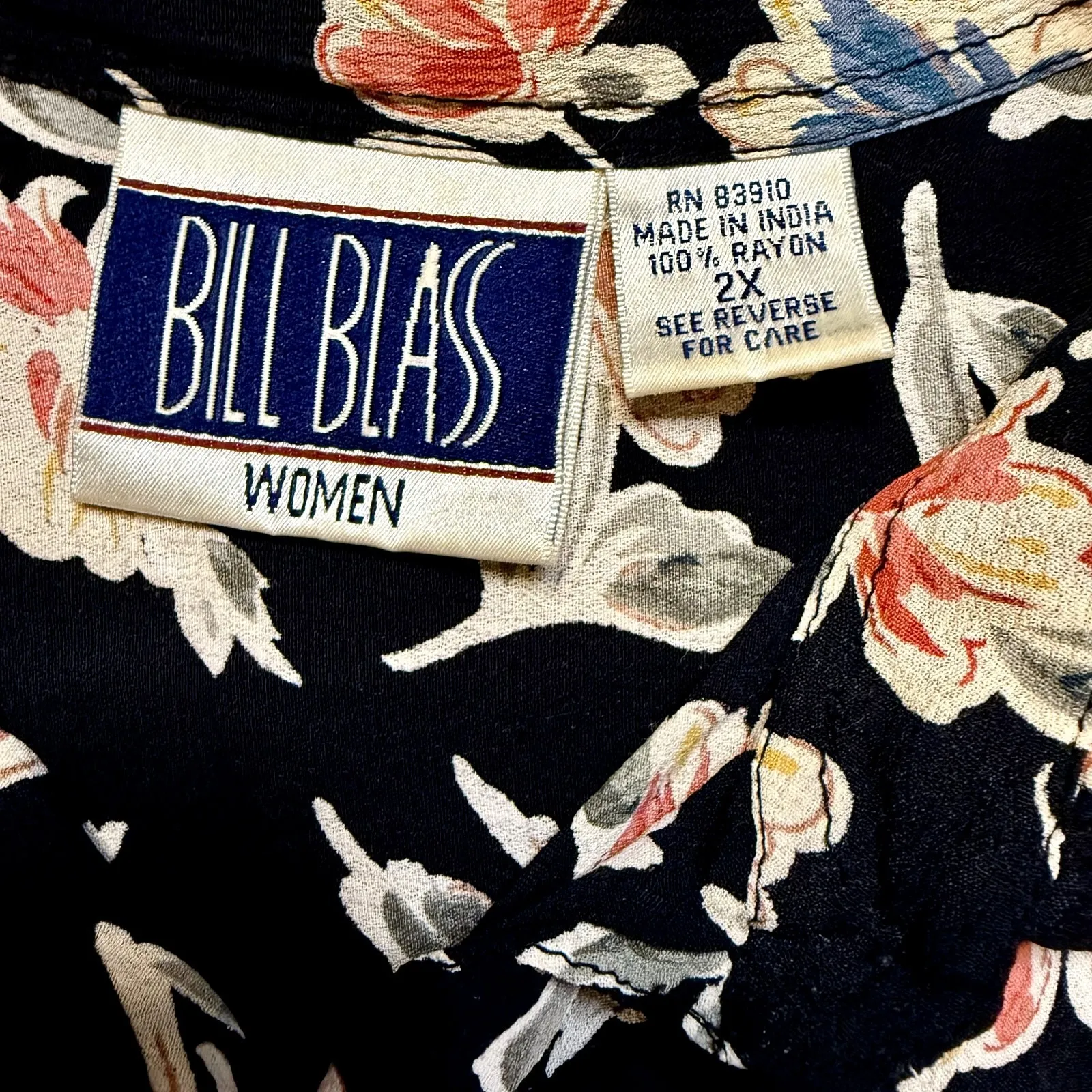 Bill Blass Size XXL Vintage‎ Floral Patterned Button Down Cap Sleeve - Image 2