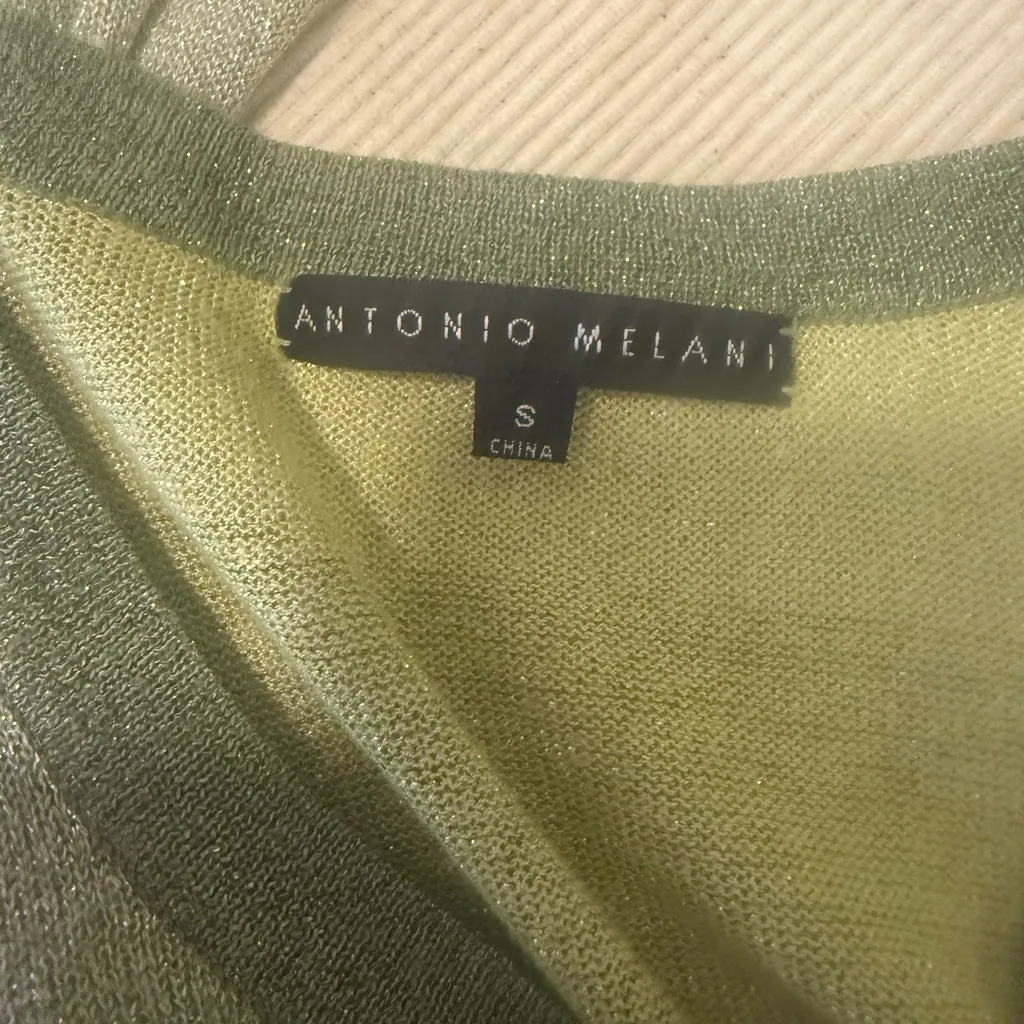 Antonio Melani Green Black Metallic Striped Sweater Top Women’s Small Holiday - Image 2