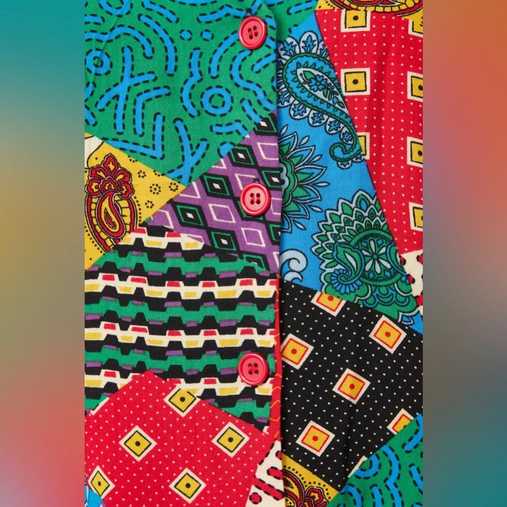 Dangerfield x ModCloth patchwork multi button front viscose dress, size 14 XL - Image 7