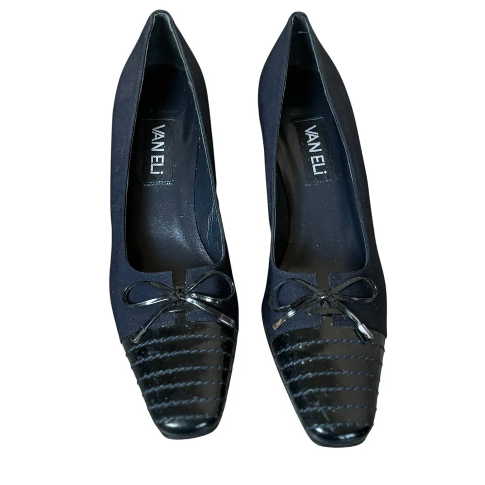 Vaneli Womens Navy Blue Fabric & Patent Leather Bow & Toe Size 8.5N Office Work - Image 2