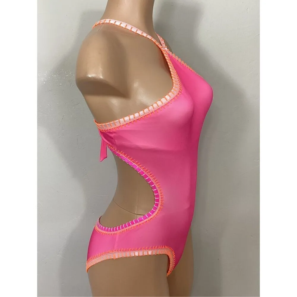 New. Platinum pink crochet trim one piece. Medium. Retails $168 - Image 4