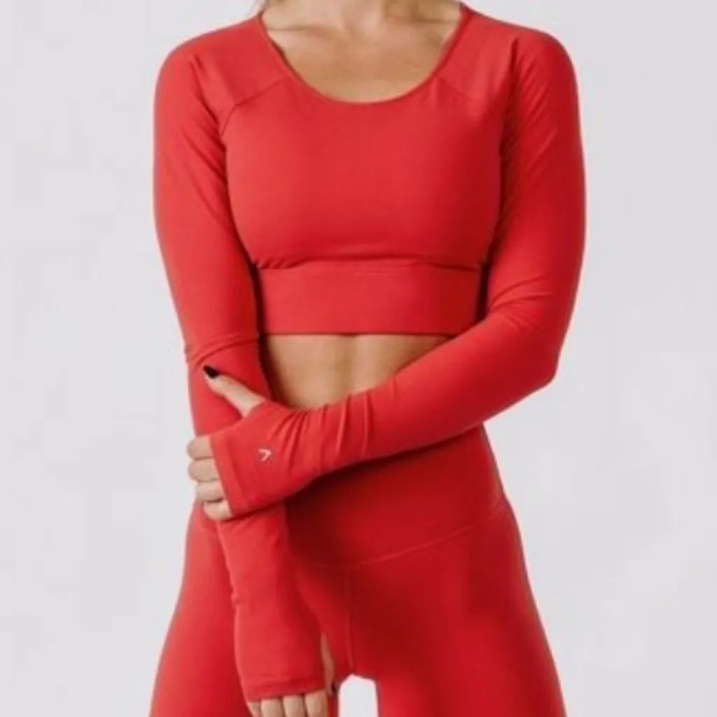 ACTA Cropped Athletic Top Seamless Long Sleeve Activewear Red Womens Size Medium - Image 3