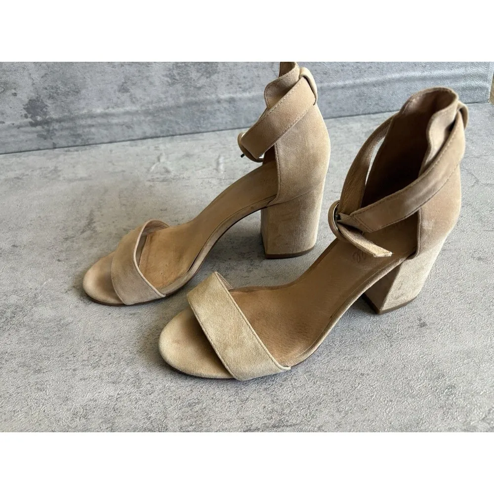 Madewell womens tan suede ankle buckle block heels high sandals size 8 - Image 3