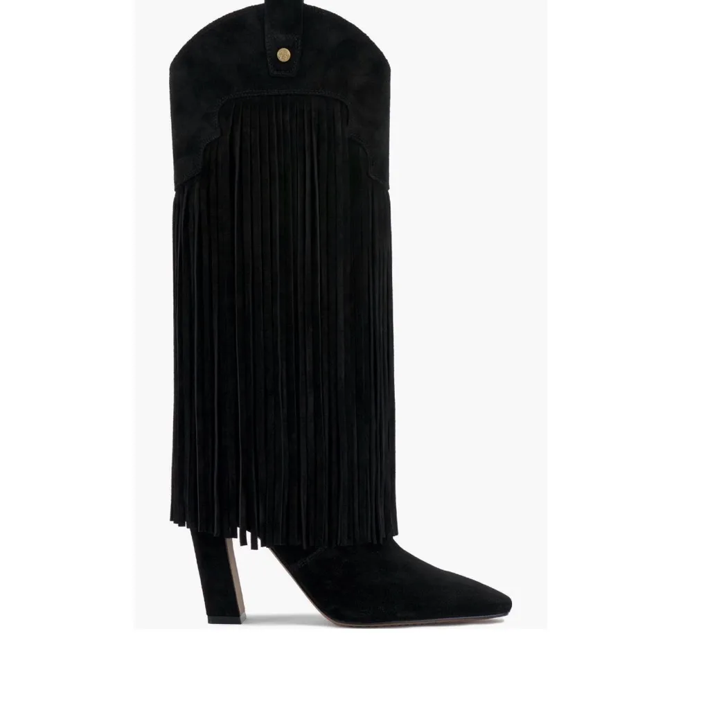 Black Fringe Suede Boots - Image 3
