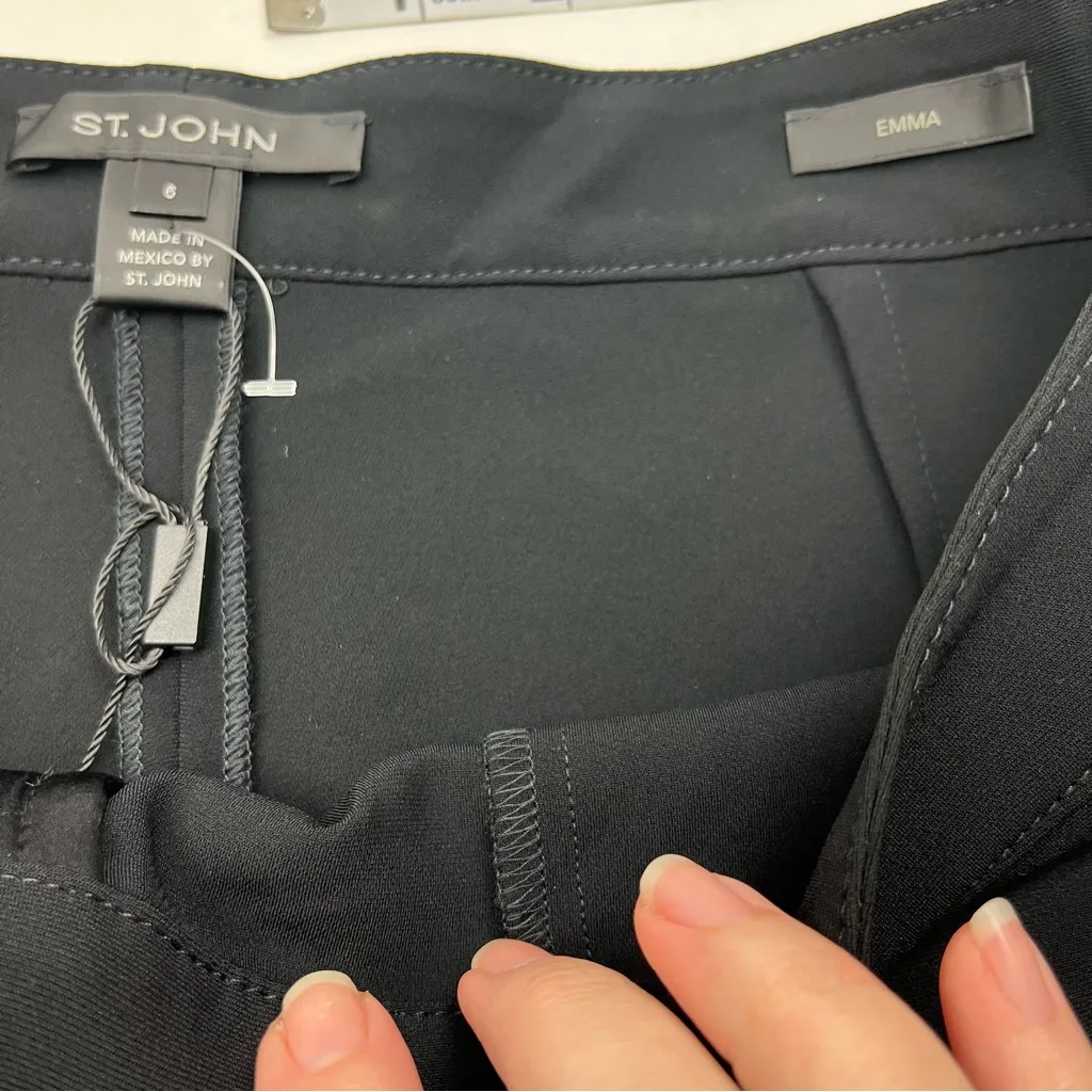 St. John Crepe Emma Crop Crepe‎ Marocain Tailored Pants Womens Size 6 Black NWOT - Image 4