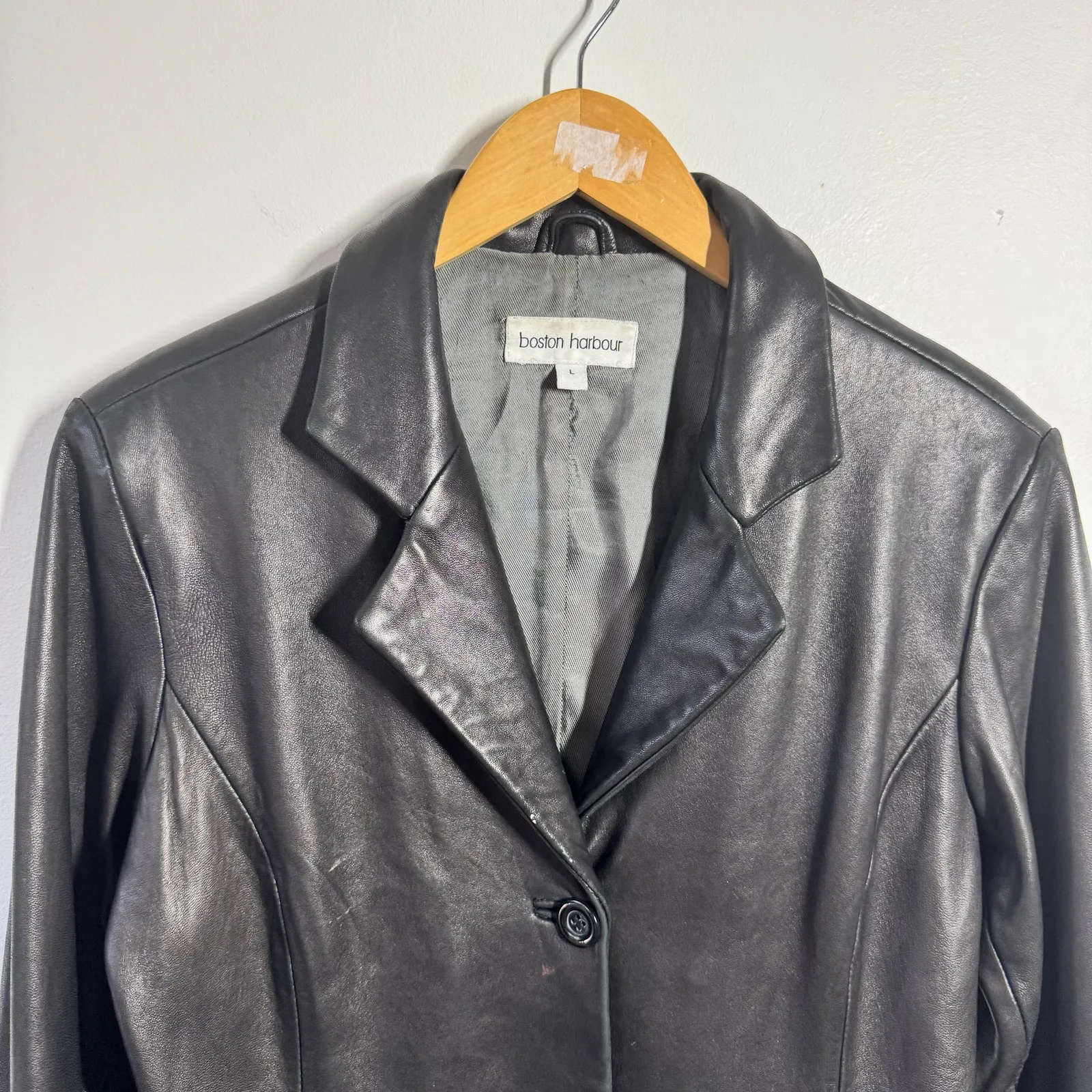 Boston Harbour Leather Jacket Women L Black Quite Luxury Old Money Minimal 90s Size L - Image 9