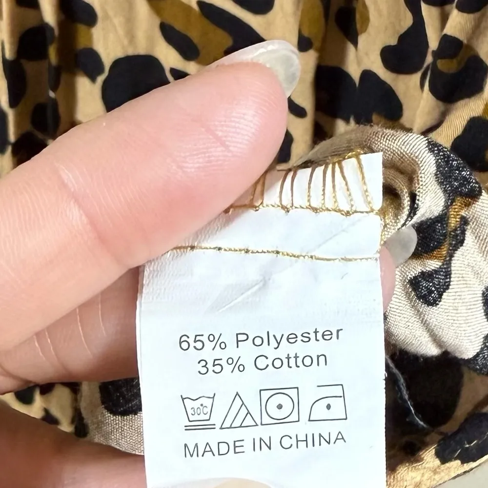 Animal Print Button Front Babydoll Top Short Sleeve Relaxed Fit Tunic Medium Tan - Image 4