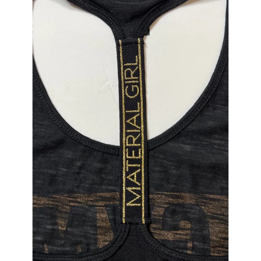 Material Girl Gym N’ Juice Black/Gold Graphic Active Racerback Tank Top … - Image 6