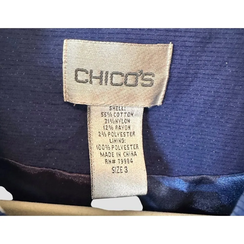 Chicos  Stylist Outerwear High Collared Button Up Jacket Blue Size 3 - Image 5