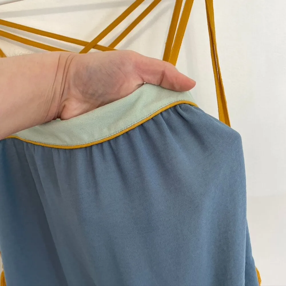 ANN TAYLOR LOFT Poolside Peplum Cami Cream Beige Blue Tassel Strappy Tank Blouse - Image 9