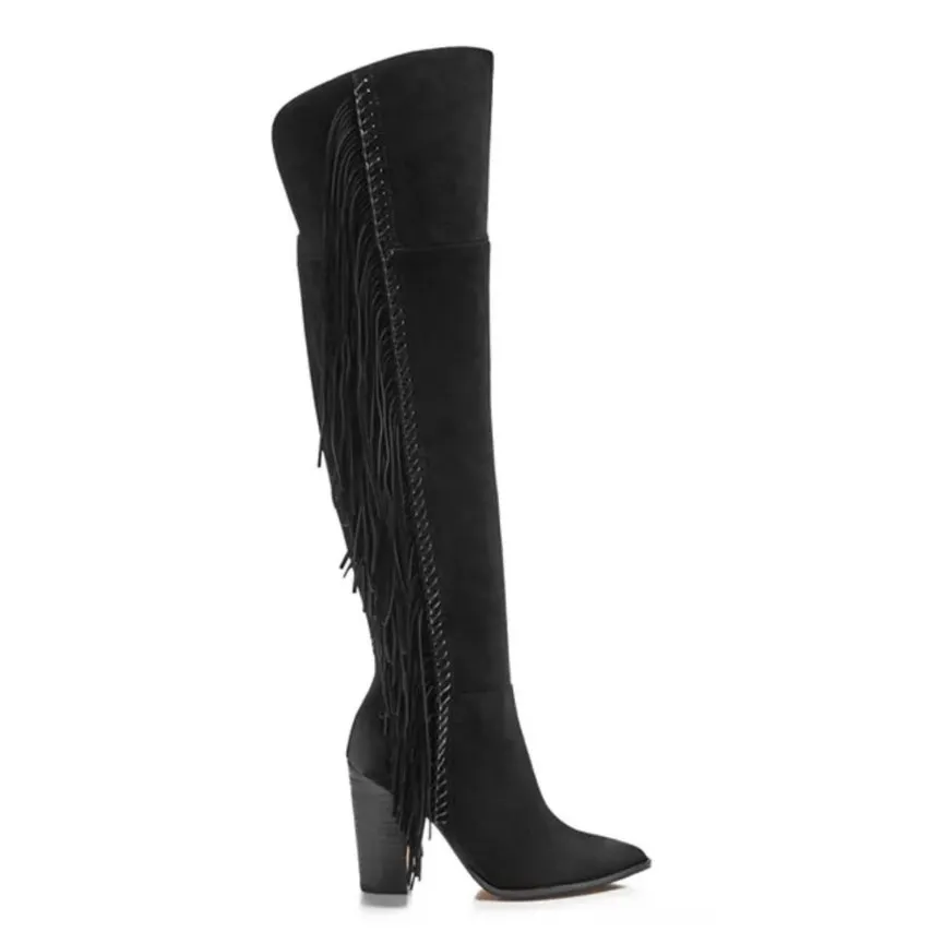 Dolce Vita Black Izie Fringe Pointed Toe High Shaft High - Image 2