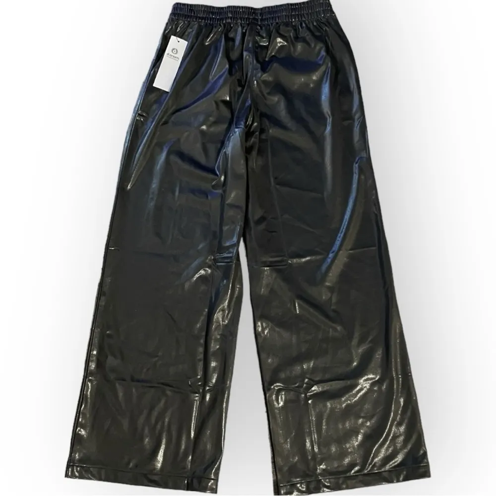 NWT MONO B Wide Leg Pants Womens Large Black Faux Leather Casual - Image 3