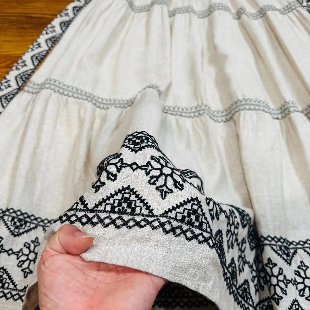 PatBO Sleeveless Linen Tan and Black Embroidery Maxi Sun Dress sz 6 - Image 10