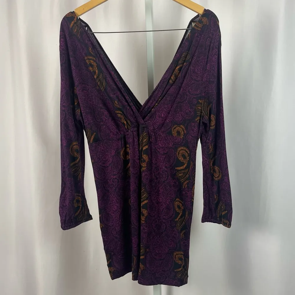 Mossimo Large Faux Wrap Paisley Jewel Tone V Neck Boho Top Flowy Formal Purple - Image 2