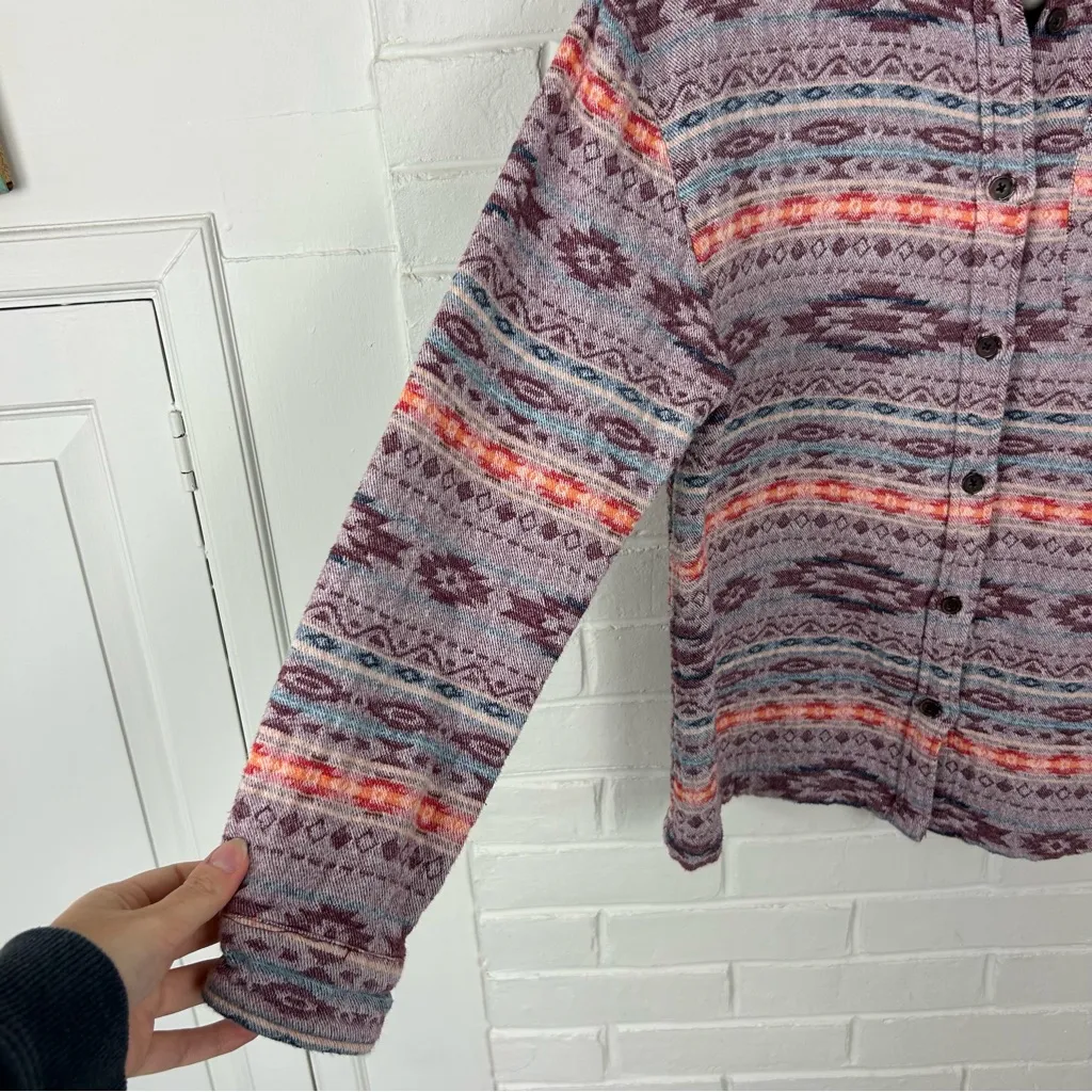 Mountain + Isles Boho Western Thick Knit Button Down Shirt / Shacket Size XS Orange - Image 6