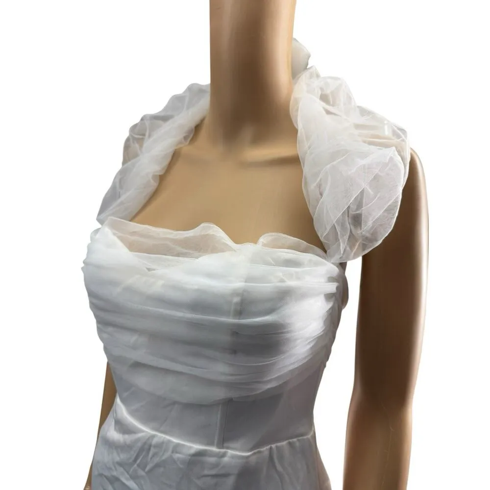Lulus White Wedding Dress Size Small NWD Train Button Back Tulle Halter Neckline - Image 6