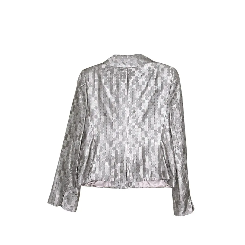 Ellen Tracy womens size 6 blazer silk geometric pattern peach/beige Girlboss - Image 2