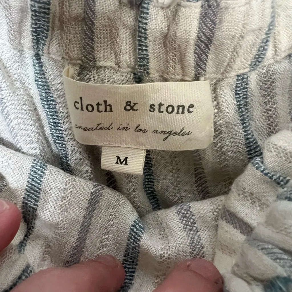 Anthropologie Cloth & Stone Sz M Erin strapless striped belted jumpsuit wide leg - Image 2