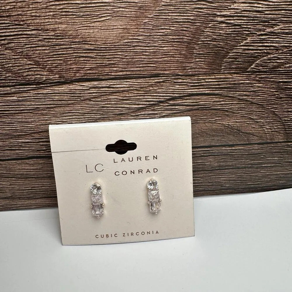 Lauren Conrad LC Cubic Zirconia CZ Pierced Stud Earrings Rose Gold Tone - Image 2