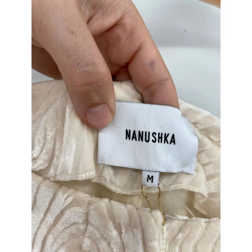 Nanushka Giada Devoree Velvet Silk Blend Flare Leg Belted Creme Pants Size M NWT Size M - Image 6