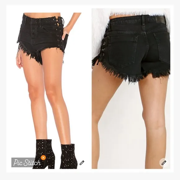 One x One Teaspoon Brandos Side Tie Washed Black Jean Shorts - Image 2