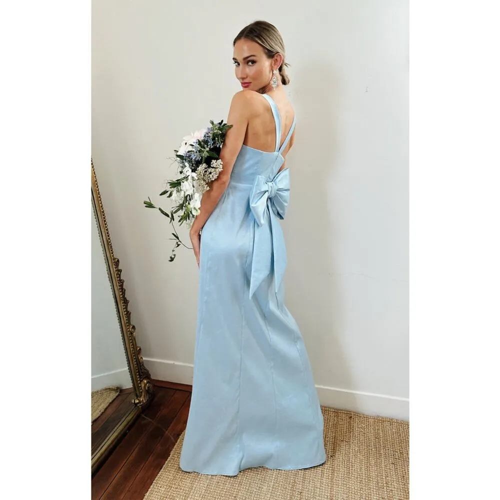 Show Me Your Mumu Charlotte Bow Dress in Light Blue Taffeta M - Image 2