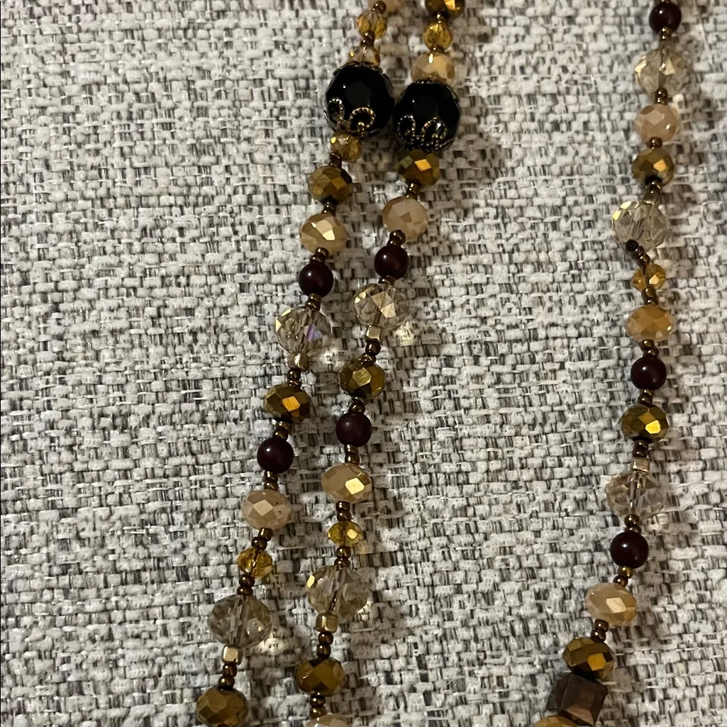 Glass Beaded Necklace in Amber and Brown Tones - Image 7