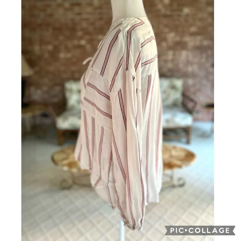 Splendid Top Sailboat Striped Lace-up Ivory S Long Sleeve Boho Relaxed Nautical - Image 7